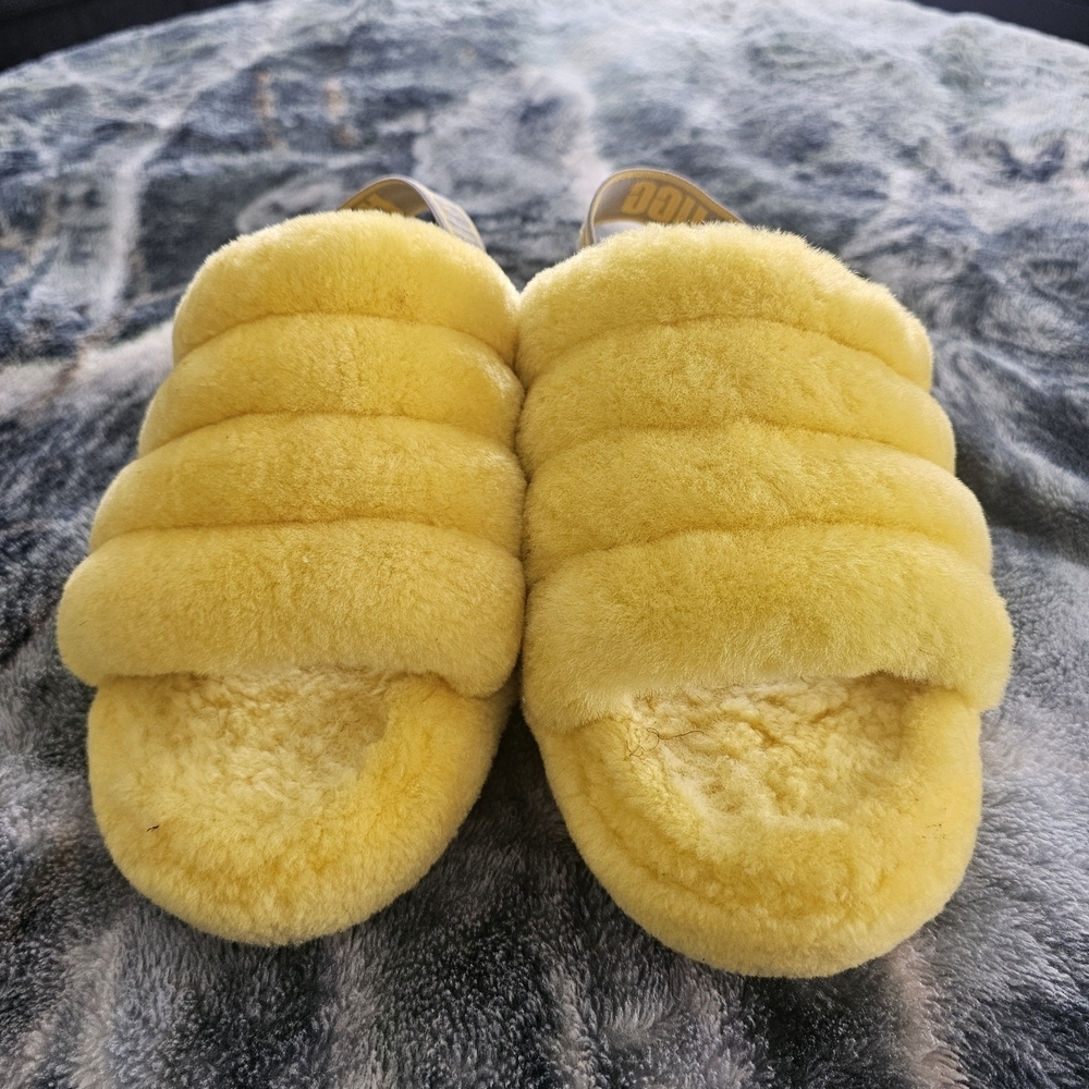UGG Yellow Fluffy Kids Slippers